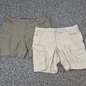 Lot 2 Duluth Trading Flex Dry On The Fly Cargo Shorts Stretch Green Beige Men 46